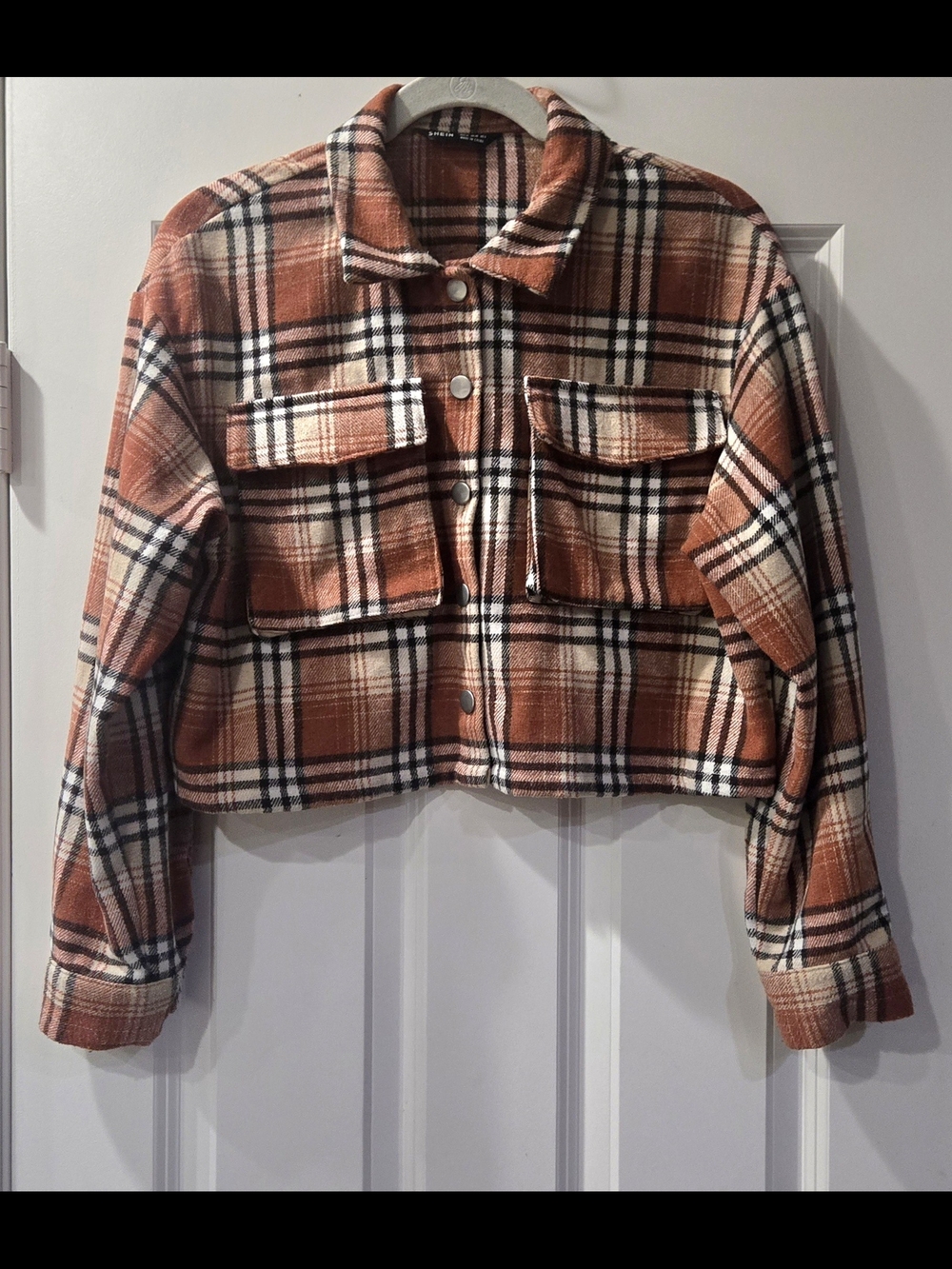 Rust Plaid Cropped Utility Shacket